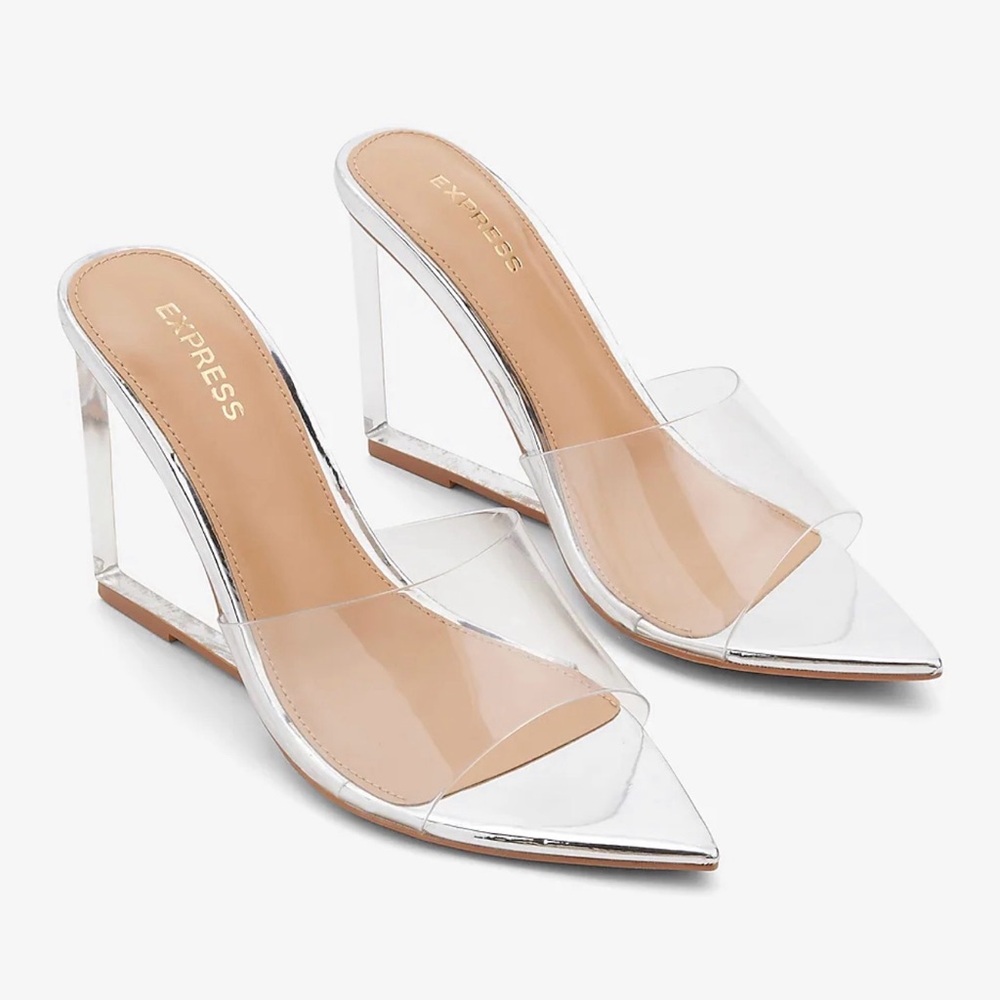 Express Silver Wedge Shoes with Transparent Design